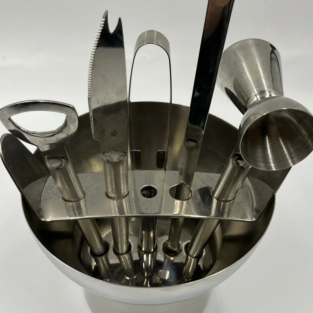 Crate & Barrel‎ Bar Tool Set Stainless Steel With Ice Bucket